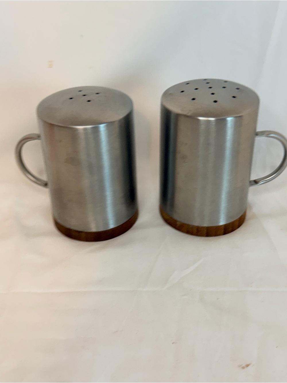 Stainless Steel Salt and Pepper Shakers with Wood Base - Silver